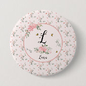 Wasserfarbe Rosa Rosen mit Schmetterlingen Button (Vorderseite)