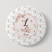 Wasserfarbe Rosa Rosen mit Schmetterlingen Button (Vorderseite)