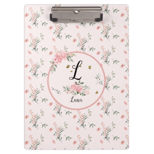 Wasserfarbe Rosa Rosen mit Schmetterlingen Klemmbrett (Vorderseite)