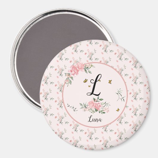 Wasserfarbe Rosa Rosen mit Schmetterlingen Magnet (Vorderseite/Rückseite)