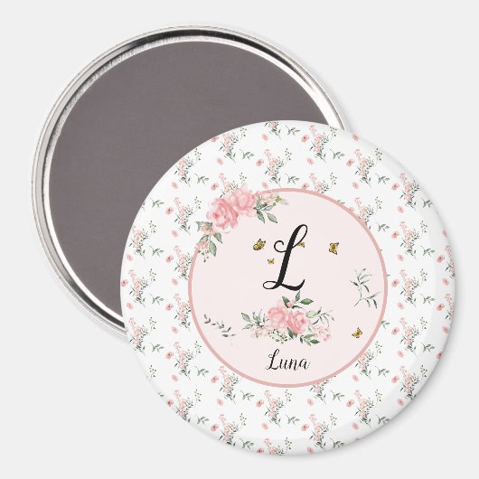 Wasserfarbe Rosa Rosen mit Schmetterlingen Magnet (Vorderseite/Rückseite)