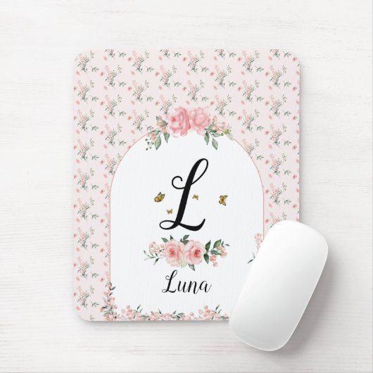 Wasserfarbe Rosa Rosen mit Schmetterlingen Mousepad (Mit Mouse)