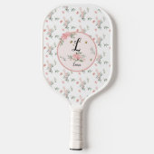 Wasserfarbe Rosa Rosen mit Schmetterlingen Pickleball Schläger (Rückseite)