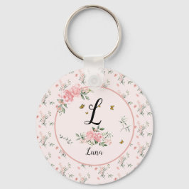 Wasserfarbe Rosa Rosen mit Schmetterlingen Schlüsselanhänger