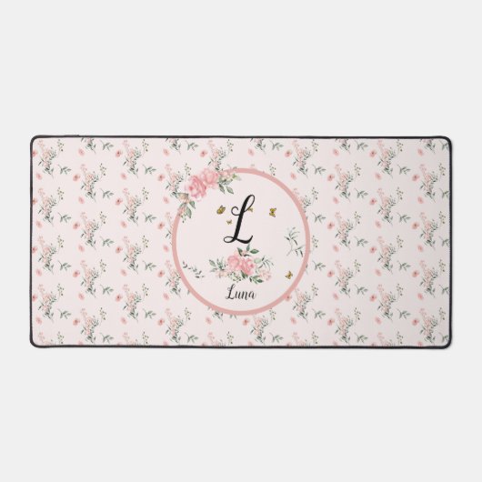 Wasserfarbe Rosa Rosen mit Schmetterlingen Schreibtischunterlage (Vorderseite)