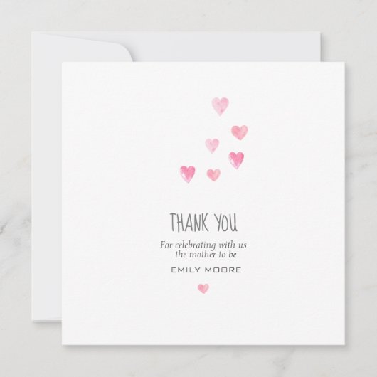 Wasserfarbe rosa rötliche Herzen einfach danke (Vorderseite)