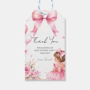 Wasserfarbe Rosa Schleife Baby Shower Geschenkanhänger