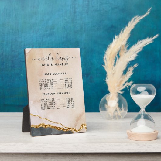 Wasserfarbe Rosa Schwarz Salon Preis Menü Karte Fotoplatte (Seite)