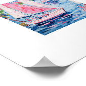 Wasserfarbe Rosa Segelboote Tropische Küste Platz Poster (Ecke)