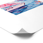 Wasserfarbe Rosa Segelboote Tropische Küste Poster (Ecke)