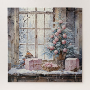 Wasserfarbe Rosa Shabby Chic Weihnachtspuzzle Puzzle