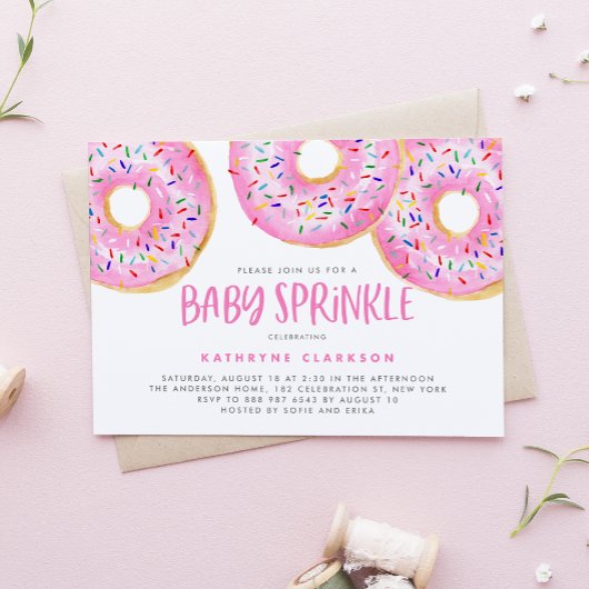 Wasserfarbe Rosa Sprinkle Donuts Baby Sprinkle Einladung