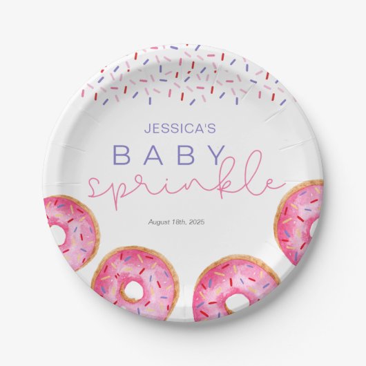 Wasserfarbe Rosa Sprinkle Donuts Baby Sprinkle Pappteller (Vorderseite)