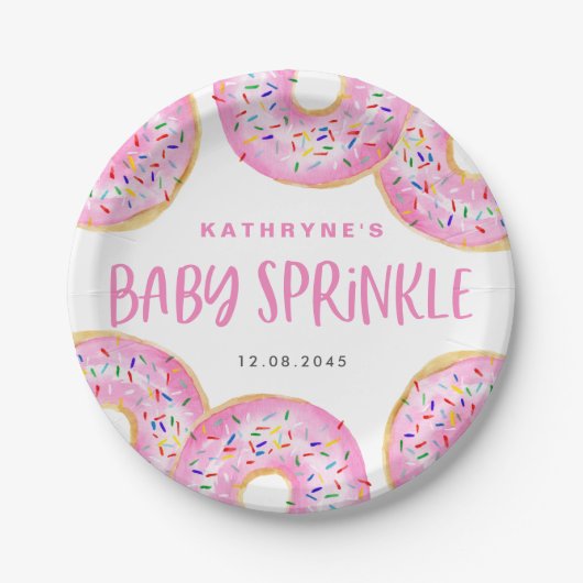 Wasserfarbe Rosa Sprinkle Donuts Baby Sprinkle Pappteller (Vorderseite)