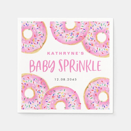 Wasserfarbe Rosa Sprinkle Donuts Baby Sprinkle Serviette (Vorderseite)