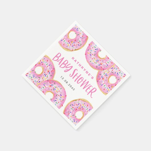 Wasserfarbe Rosa Sprinkle Donuts Kinderdusche Serviette (Ecke)