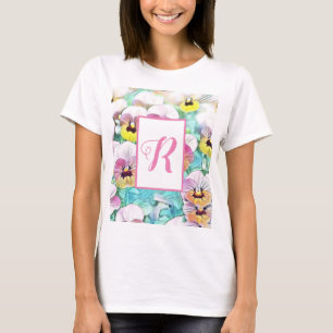 Wasserfarbe rosa Stiefmütterchen, anpassbar, monog T-Shirt