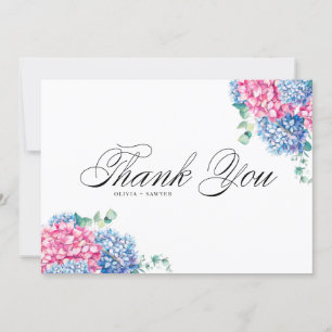Wasserfarbe Rosa und Blaue Hortensien Hochzeit Dankeskarte