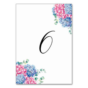 Wasserfarbe Rosa und Blaue Hortensien Tisch 6 Tischnummer