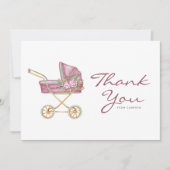 Wasserfarbe Rosa Vintag Stroller Kinderdusche Dankeskarte (Vorderseite)
