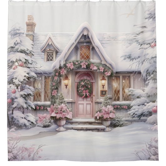 Wasserfarbe Rosa Weihnachtsdusche Vorhang (Vorderseite)