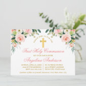 Wasserfarbe Rosa Weiße Blüte Erste Kommune Gold Einladung (Stehend Vorderseite)