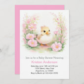 Wasserfarbe Rosa Wildblume Duck Girl Babydusche Einladung (Vorne/Hinten)