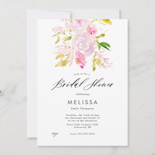 Wasserfarbe Rose Blumenstrauß Einladung (Vorderseite)