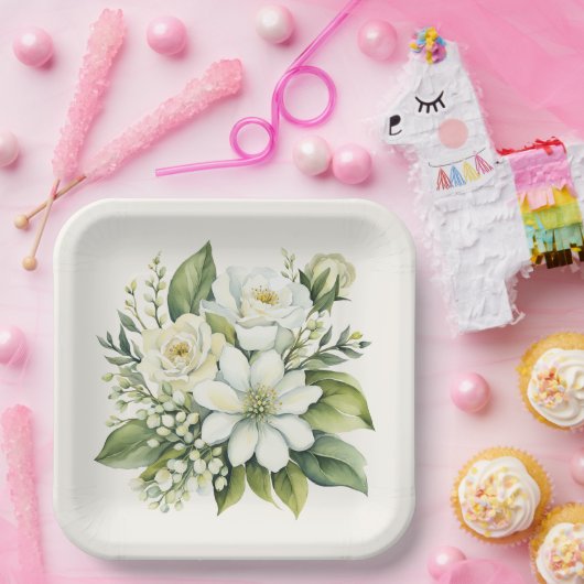 Wasserfarbe Rose Bouquet Pappteller (Party)