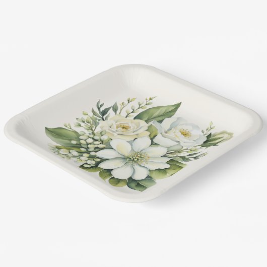 Wasserfarbe Rose Bouquet Pappteller (Gewinkelt)