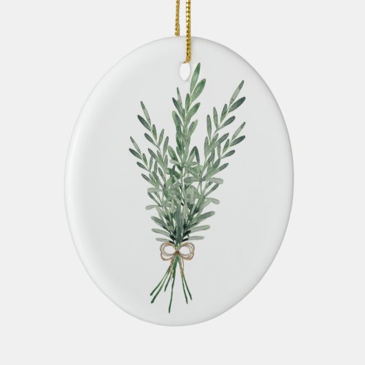 Wasserfarbe Rosemary Bouquet mit Jute Bow Keramik Ornament (Rechts)