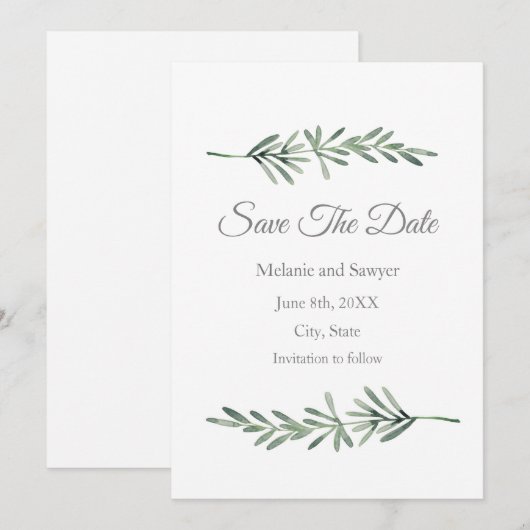 Wasserfarbe Rosemary Save the Date (Vorne/Hinten)