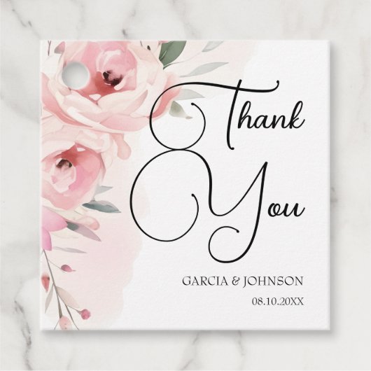 Wasserfarbe Rosen Hochzeitsplatz Geschenkanhänger (Vorderseite)