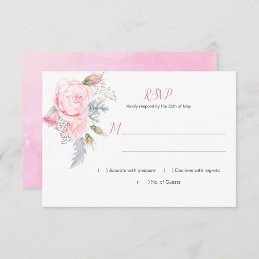 Wasserfarbe Rosen Hydrangeas Grüne UAWG RSVP Karte (Vorne/Hinten)