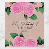 Wasserfarbe Rosen Romantische Hochzeit Weinetikett (Einzelnes Label)