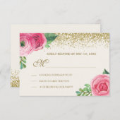 Wasserfarbe-Rosen und Glitzer-Hochzeit UAWG RSVP Karte (Vorne/Hinten)