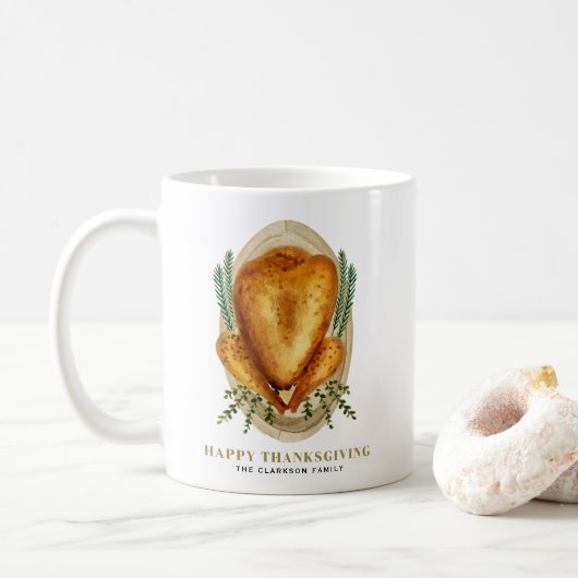 Wasserfarbe Röstlich Türkei Abendessen Erntedank Kaffeetasse (Mit Donut)