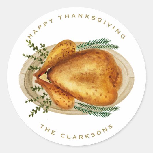 Wasserfarbe Röstlich Türkei Abendessen Erntedank Runder Aufkleber (Vorderseite)