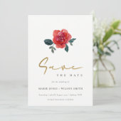 WASSERFARBE ROT GRÜNE ROSE FLORAL SAVE THE DATE EINLADUNG (Stehend Vorderseite)