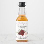 Wasserfarbe Rot & Rosen Hochzeit Danke Mini Alkoholflaschenetikett (Vorderseite)