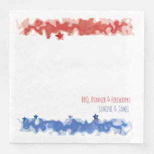 Wasserfarbe Rot und Blaue Balken mit Sternen, 4. J Serviette