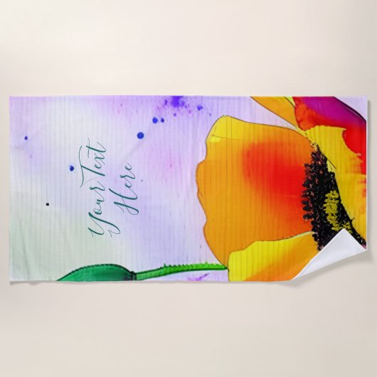 Wasserfarbe Rote Blüten Strandtuch (Vorderseite)