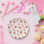 Wasserfarbe Rote Erdbeere Rosa Kariert Pappteller (Party)