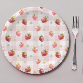 Wasserfarbe Rote Erdbeere Rosa Kariert Pappteller