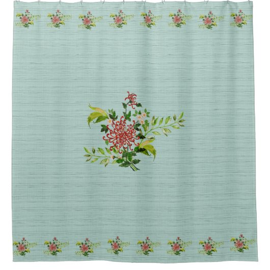 Wasserfarbe Rote Gerbera Daisy mit Grün Duschvorhang (Vorderseite)