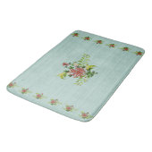 Wasserfarbe Rote Gerbera Daisy mit Grünpflanzen Ba Badematte (Schrägansicht)