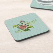 Wasserfarbe Rote Gerbera Daisy mit Grünpflanzen Ku Getränkeuntersetzer (Linke Seite)