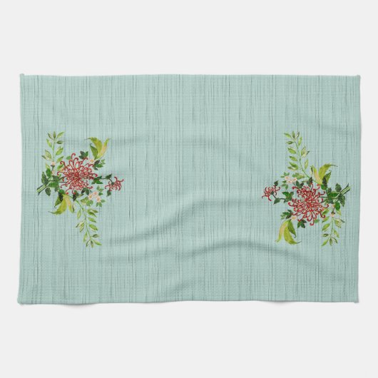 Wasserfarbe Rote Gerbera Daisy w/ Grüne Geschirrtuch (Horizontal)