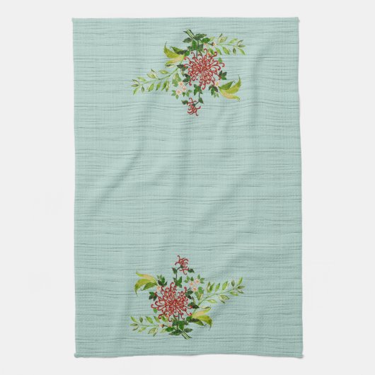 Wasserfarbe Rote Gerbera Daisy w/ Grüne Geschirrtuch (Vertikal)