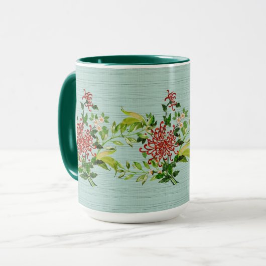 Wasserfarbe Rote Gerbera Daisy w/ Grüne Tasse (Vorderseite Links)
